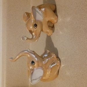 Vintage Ceramic Brown Elephant Sitting Figure Set Of 2